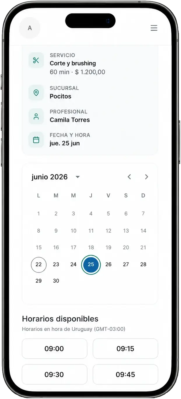 Selección real de horario en el flujo público de Citalo